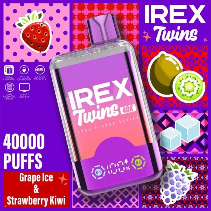 Strawberry kiwi&Grape Ice _IREX TWINS 40K Puffs Strawberry kiwi&Grape Ice _IREX TWINS 40K Puffs