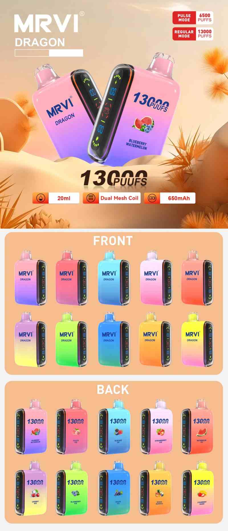 13000-Puffs-Smart-Screen-Disposable-Vape-Dual-Mesh-Coil-Mrvi-Dragon-13000MRVI DRAGON 13K